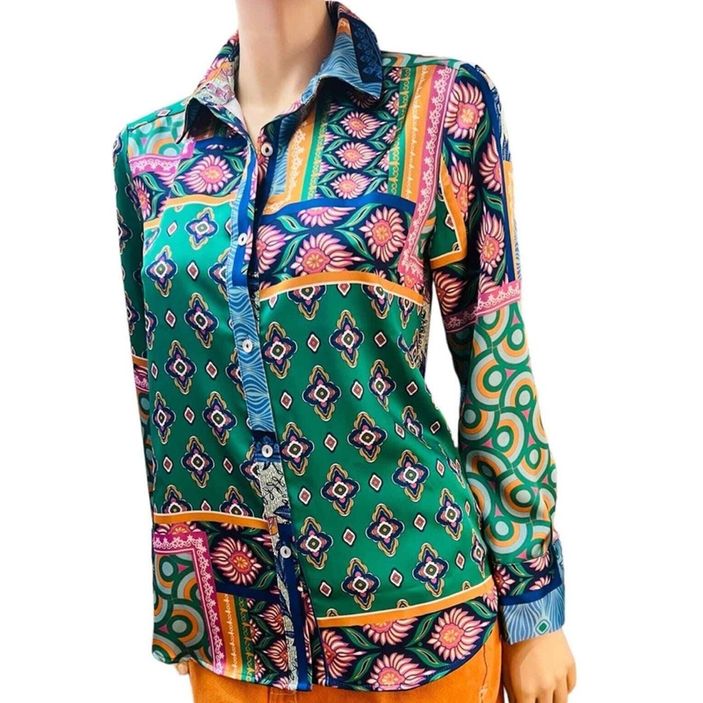 Rachel Zoe Multicolor Patterned Button Down Shirt